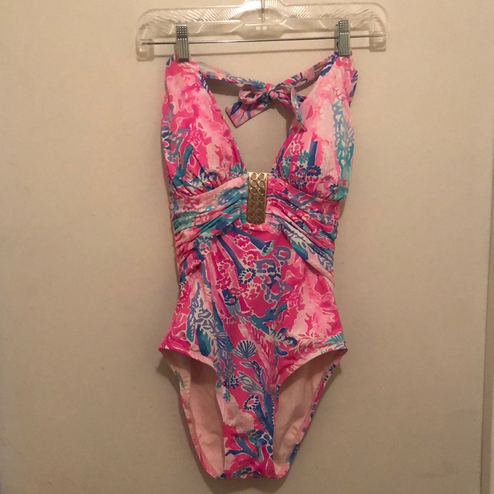 Lilly Pulitzer Lanai One Piece in Light Pascha Pink Aquadesiac (Size 2)